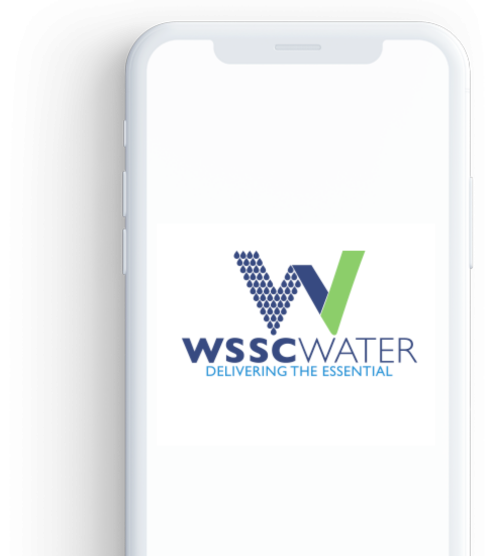 Image of an iPhone outline with the WSSC logo loading the App